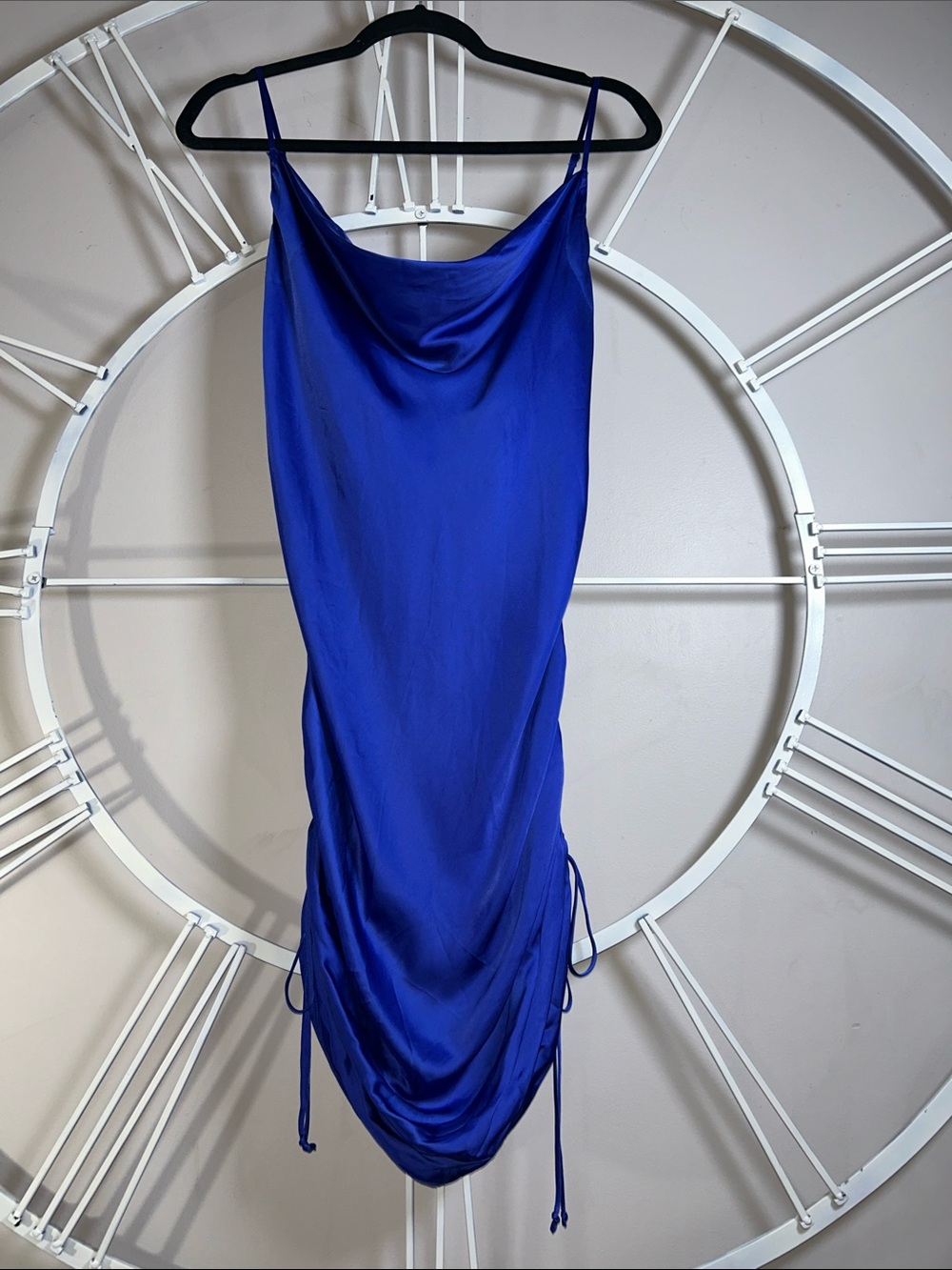 Aritzia Wilfred Royal Blue Only Ruched Cowl Neckline Satin Slip Mini Dress